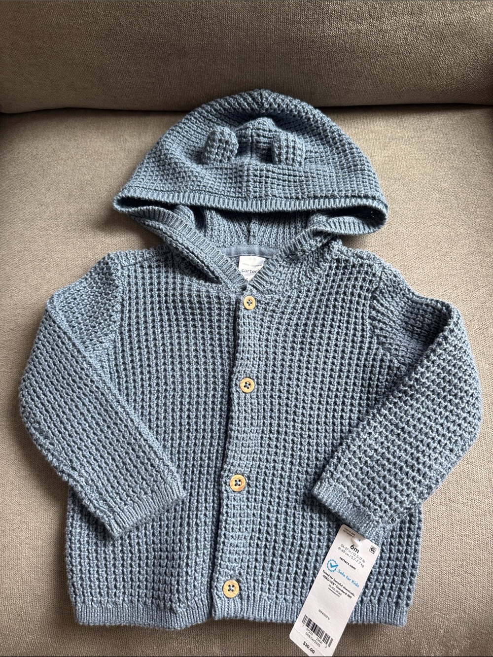 Brand 🆕 with tags.Carter's Waffle Knit Hooded Cardigan - Blue